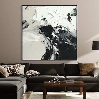 Monochrome Abstract Oil Painting for Modern Home Decor