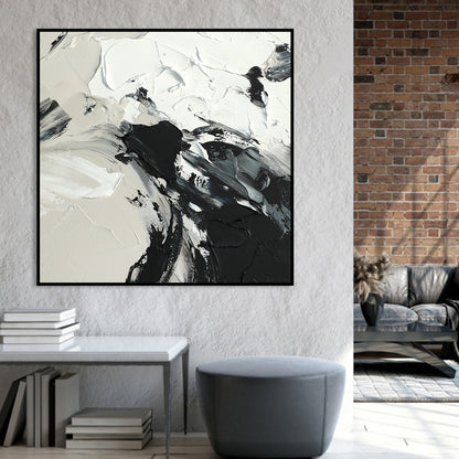 Monochrome Abstract Oil Painting for Modern Home Decor