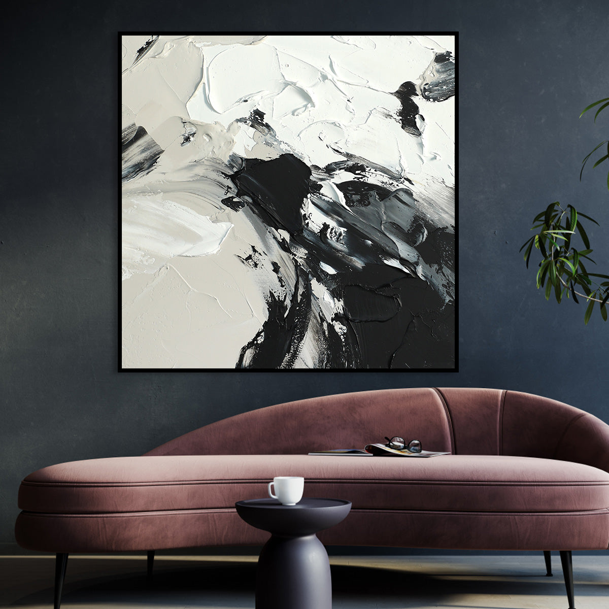 Monochrome Abstract Oil Painting for Modern Home Decor