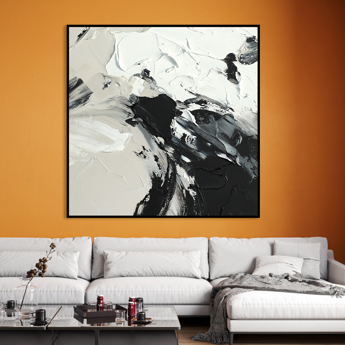 Monochrome Abstract Oil Painting for Modern Home Decor