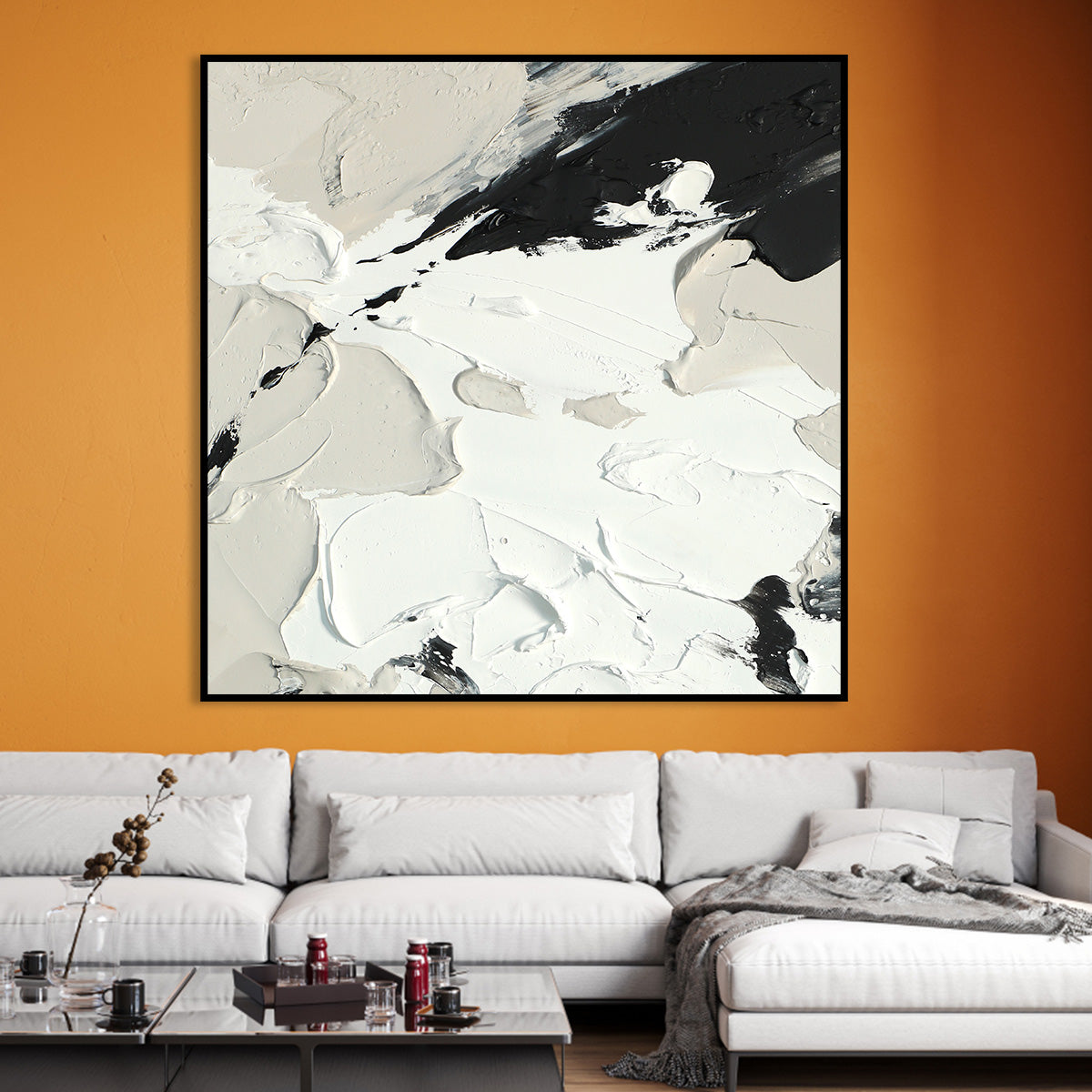 Monochrome Modern Abstract Oil Painting for Elegant Home Décor