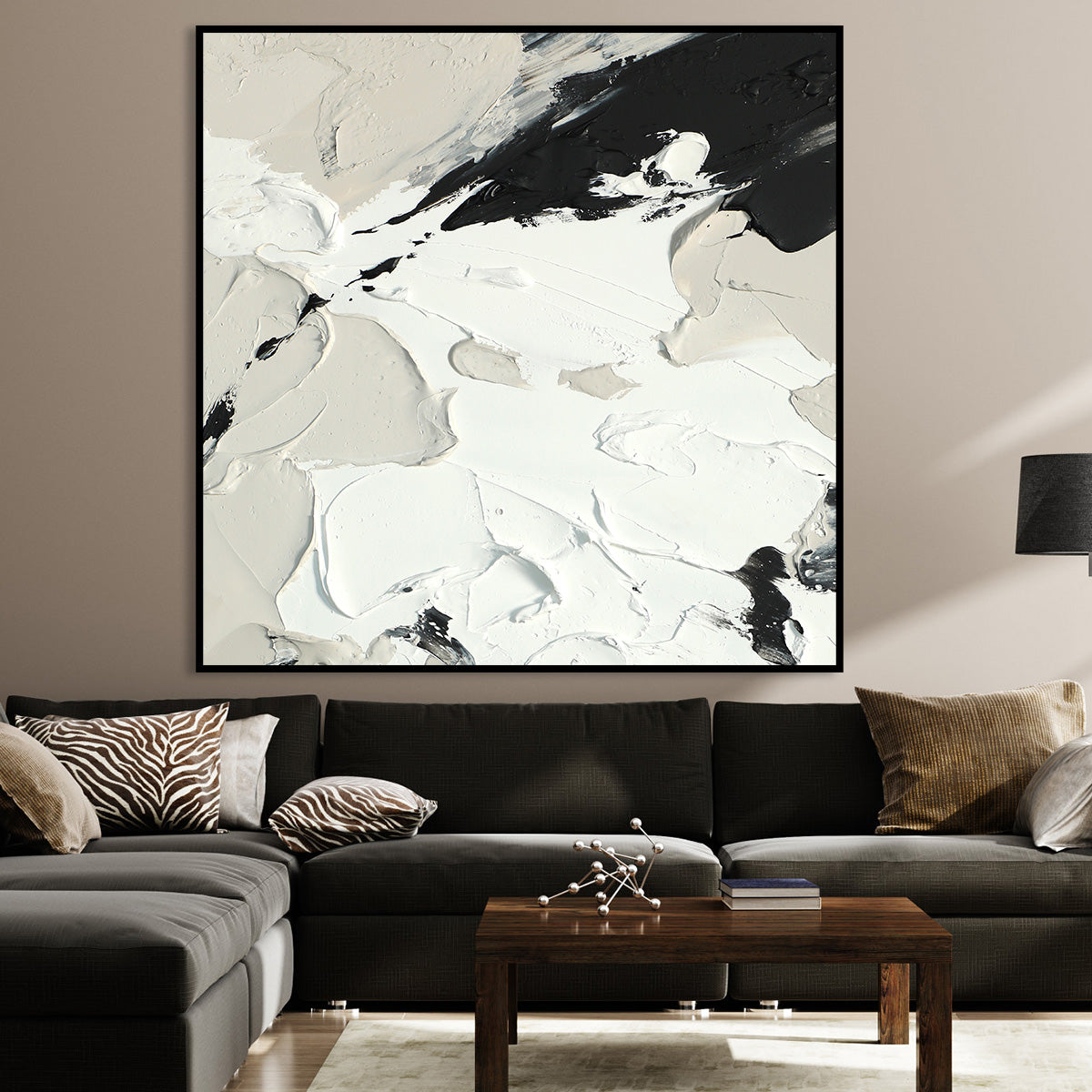 Monochrome Modern Abstract Oil Painting for Elegant Home Décor