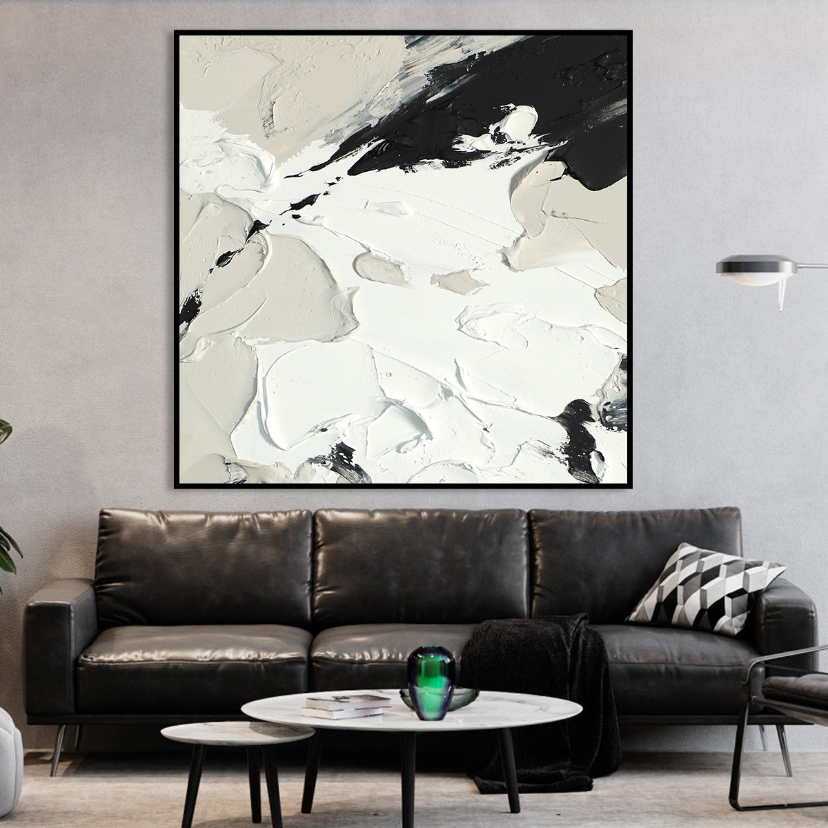 Monochrome Modern Abstract Oil Painting for Elegant Home Décor