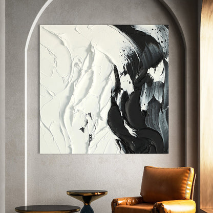 Monochrome Flowing Abstract Oil Painting for Modern Home Decor