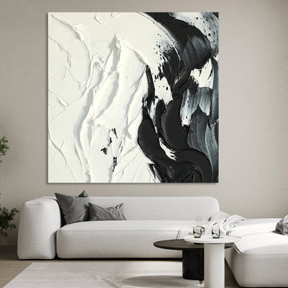 Monochrome Flowing Abstract Oil Painting for Modern Home Decor