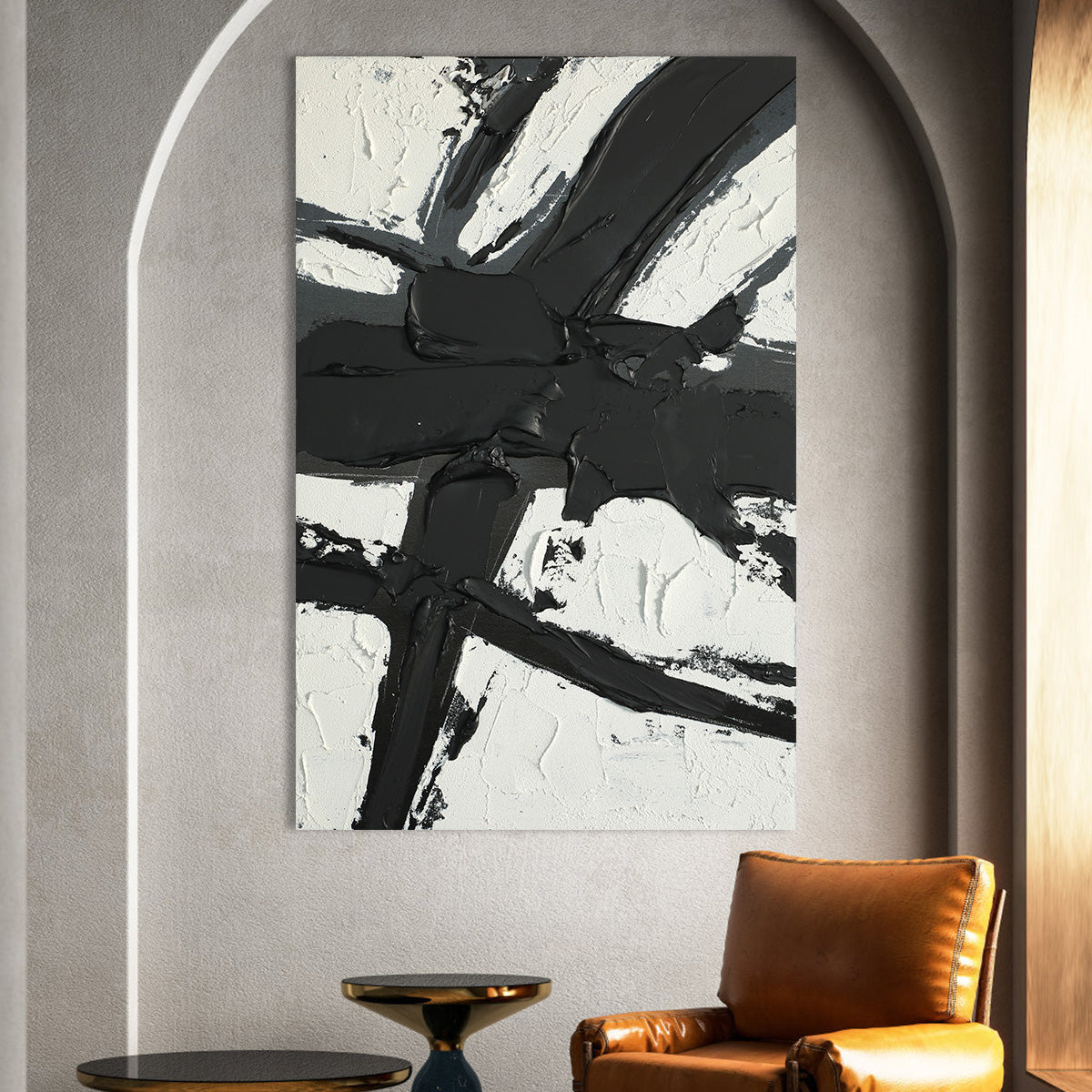 Striking Black and White Abstract Oil Painting for Modern Home Decor