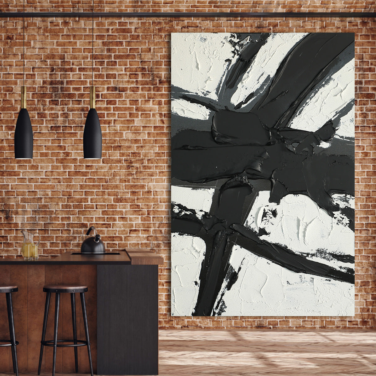 Striking Black and White Abstract Oil Painting for Modern Home Decor