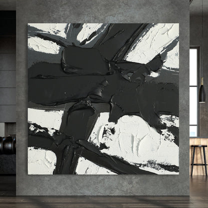 Monochrome Abstract Oil Painting for Modern Home Decor and Artistic Flair