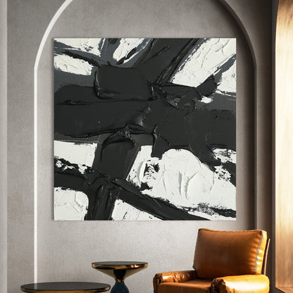 Monochrome Abstract Oil Painting for Modern Home Decor and Artistic Flair