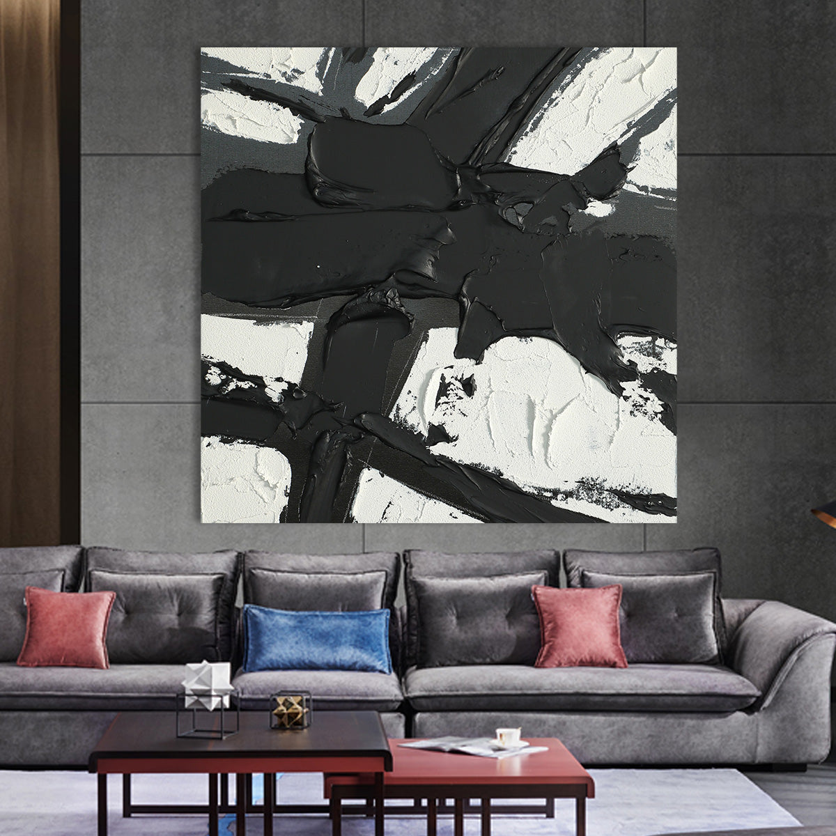 Monochrome Abstract Oil Painting for Modern Home Decor and Artistic Flair