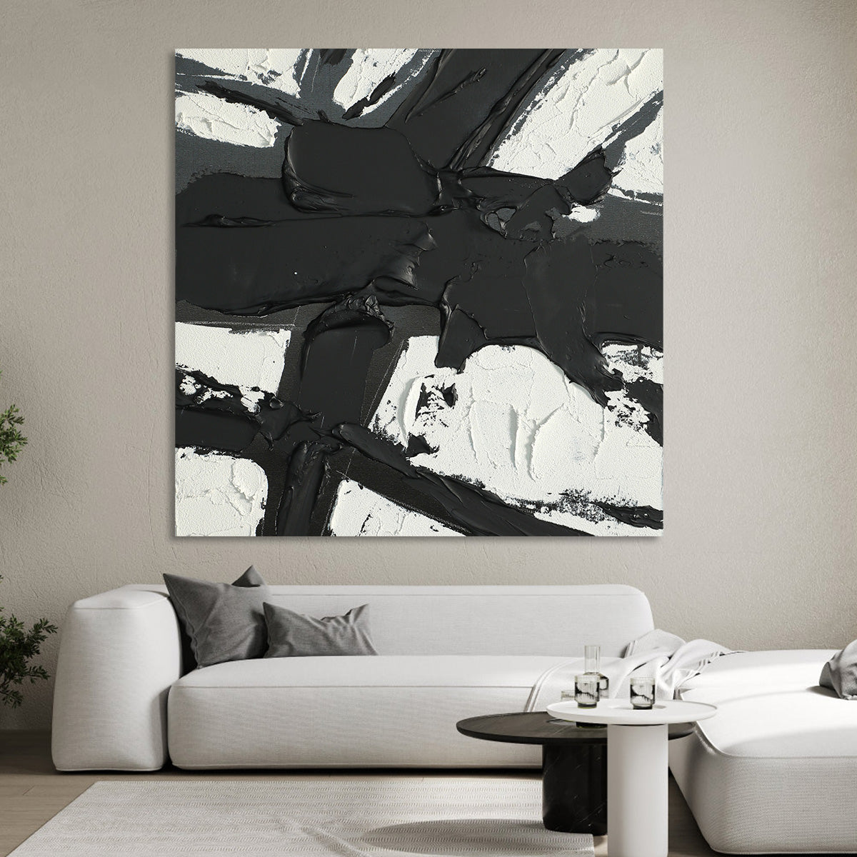 Monochrome Abstract Oil Painting for Modern Home Decor and Artistic Flair