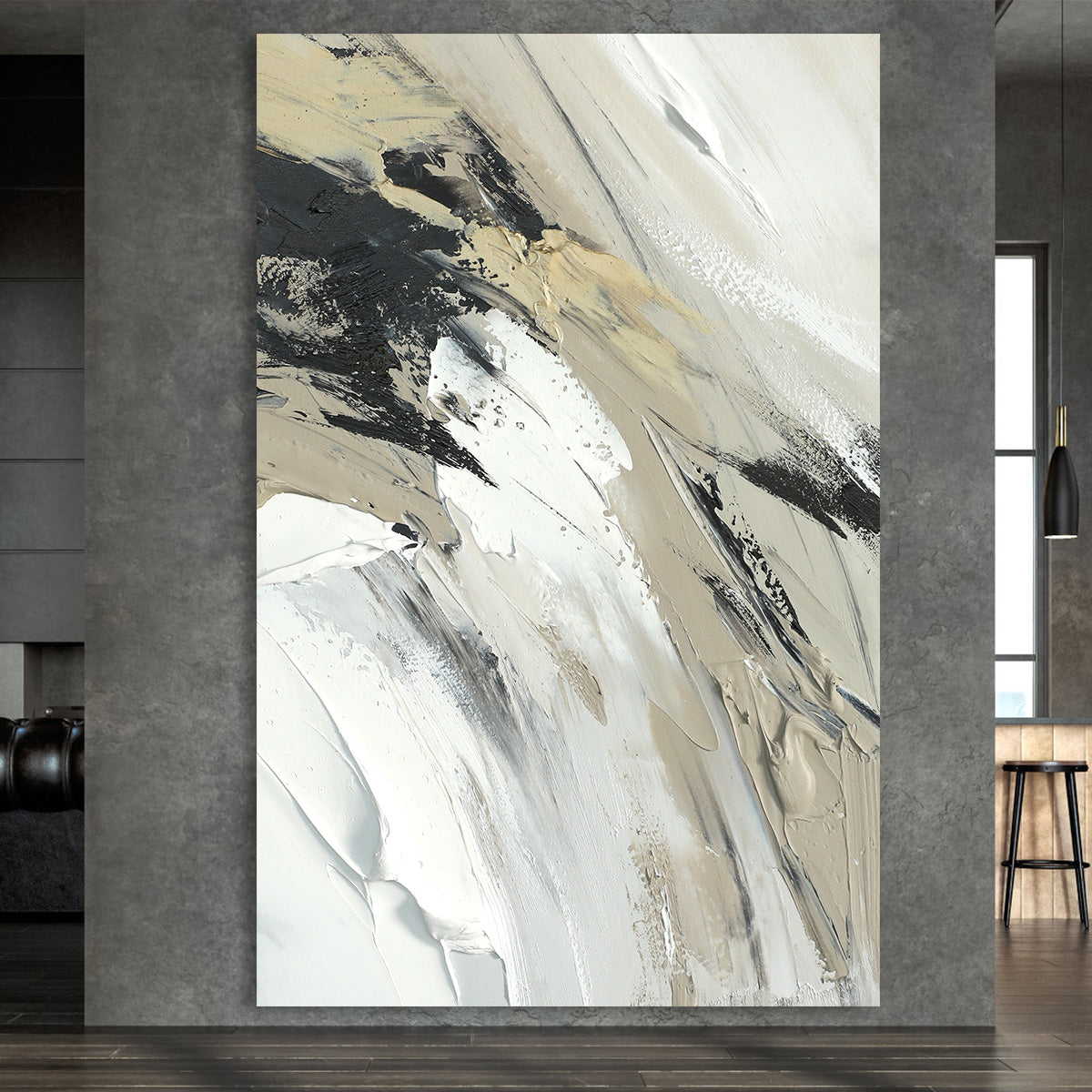 Modern Neutral Abstract Oil Painting for Elegant Home Decor