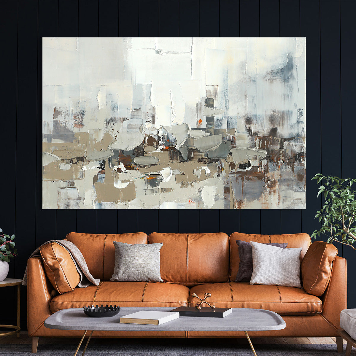 Abstract Cityscape Oil Painting for Modern Home Decor