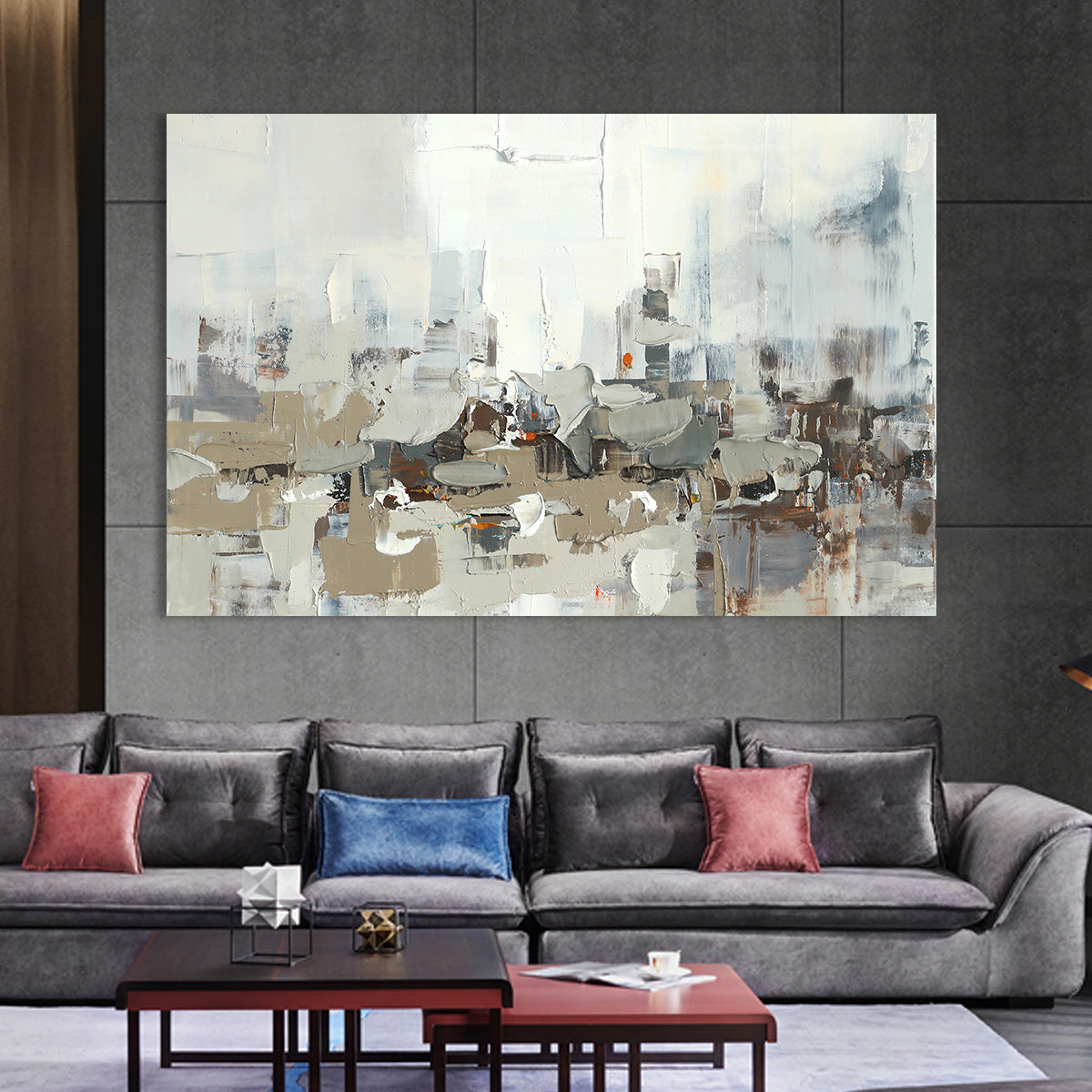 Abstract Cityscape Oil Painting for Modern Home Decor