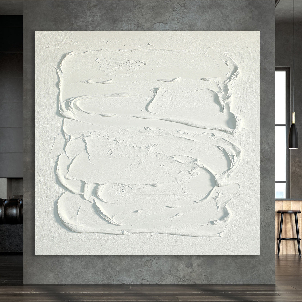 Elegant Minimalist White Texture Oil Painting for Modern Home Decor