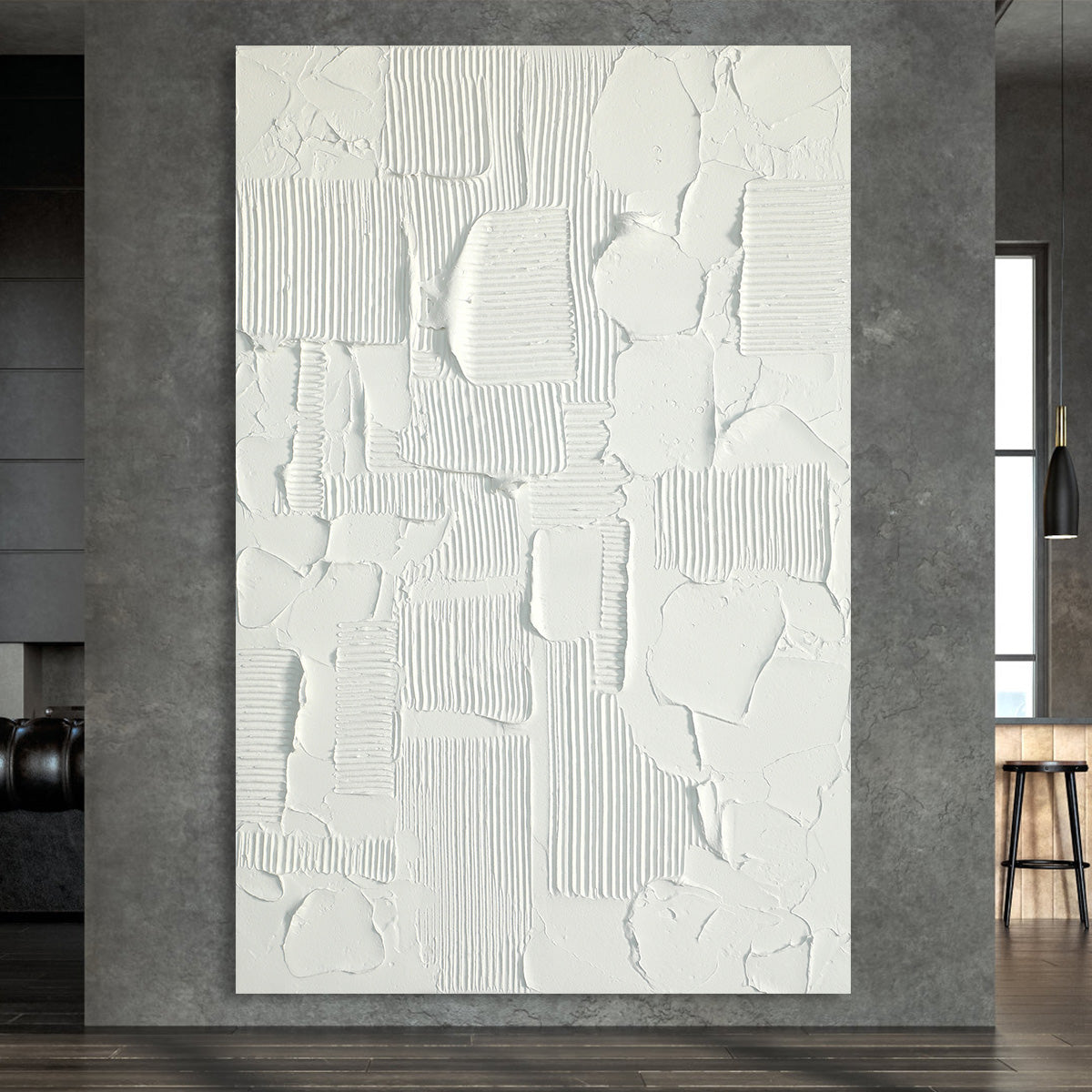 Textured Abstract White Oil Painting for Modern Home Decor