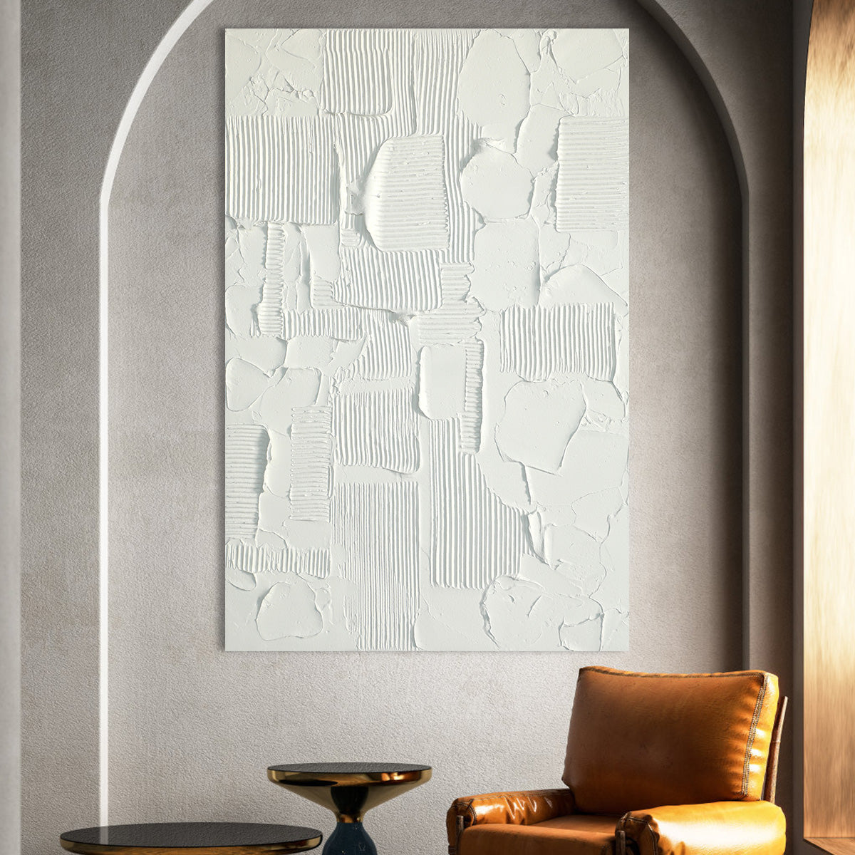 Textured Abstract White Oil Painting for Modern Home Decor