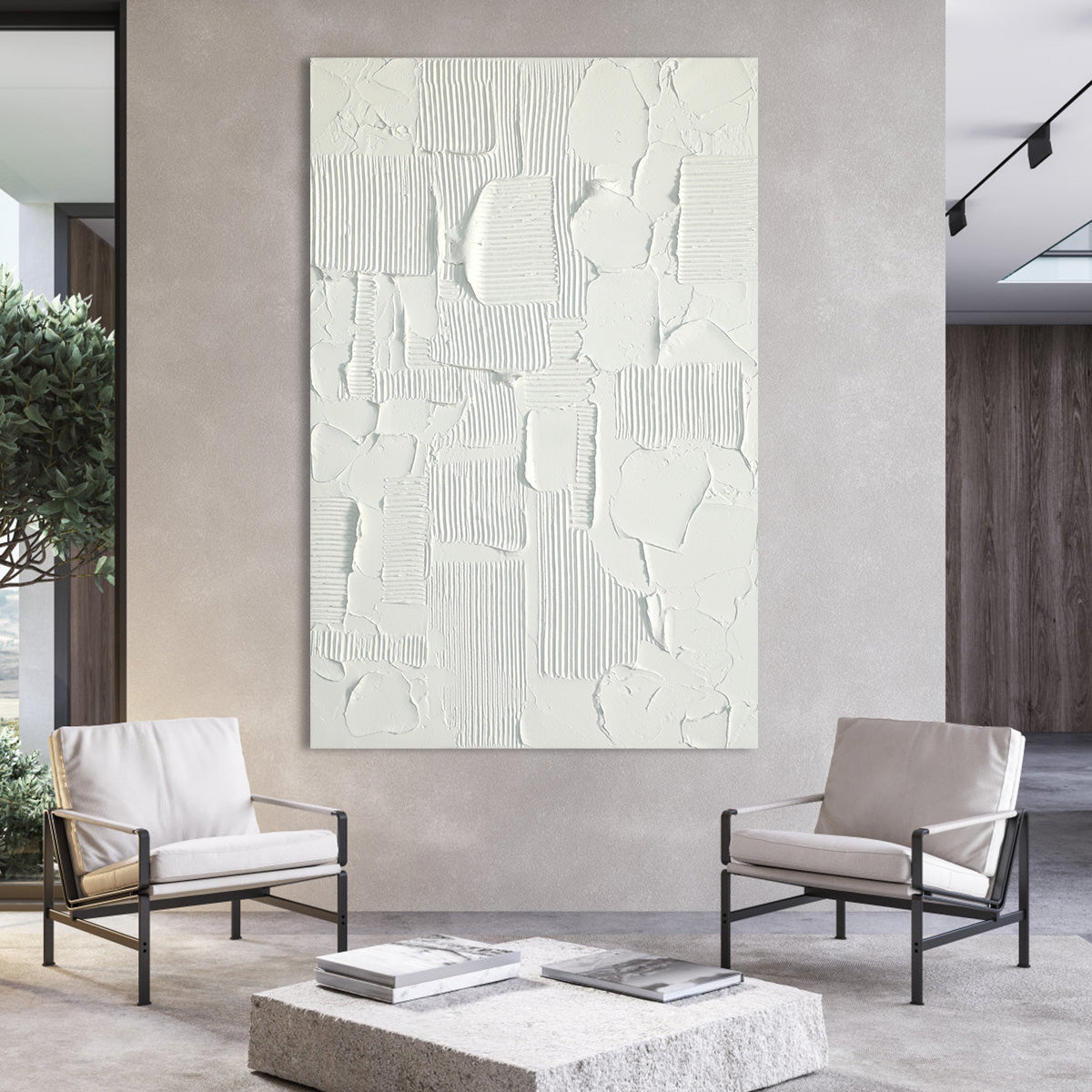 Textured Abstract White Oil Painting for Modern Home Decor