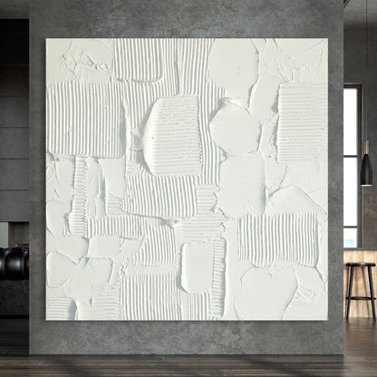 Elegant Textured White Geometric Canvas Art for Modern Home Decor
