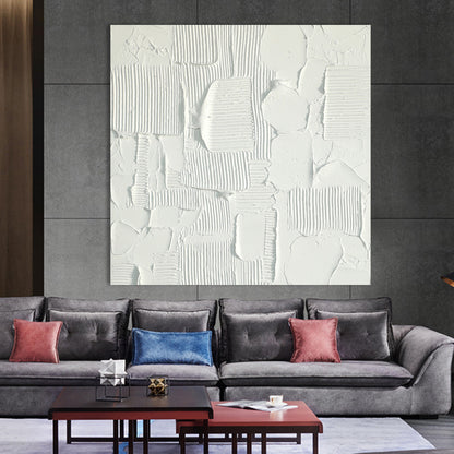 Elegant Textured White Geometric Canvas Art for Modern Home Decor
