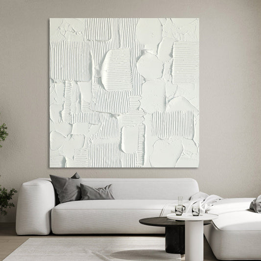 Elegant Textured White Geometric Canvas Art for Modern Home Decor