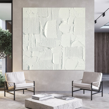 Elegant Textured White Geometric Canvas Art for Modern Home Decor
