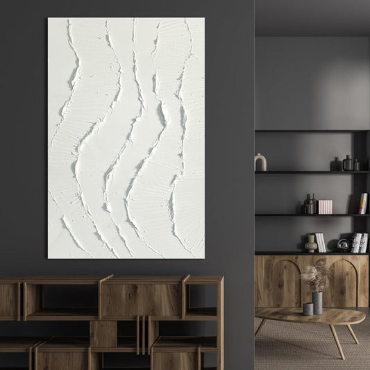 Contemporary Abstract White Textured Oil Painting for Modern Home Decor