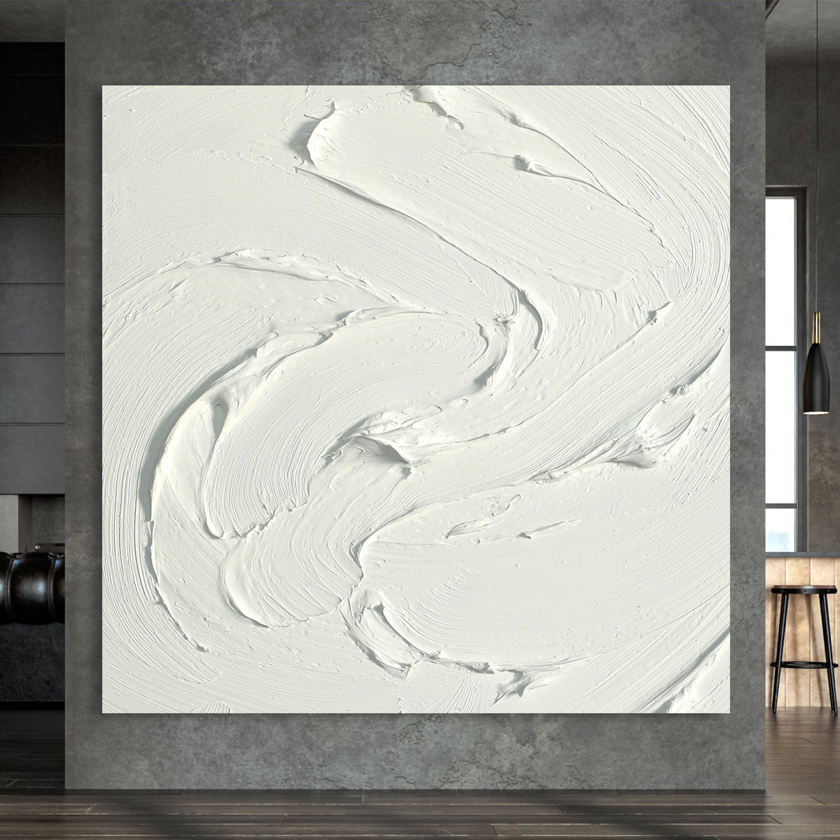 Textured White Abstract Oil Painting for Modern Home Decor