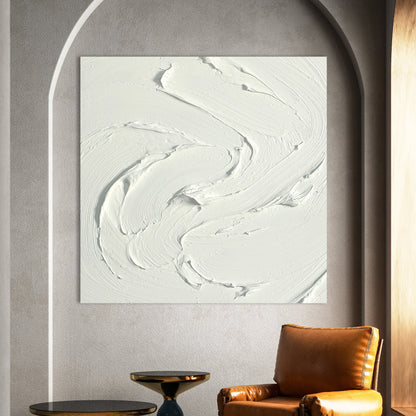 Textured White Abstract Oil Painting for Modern Home Decor