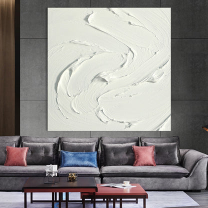 Textured White Abstract Oil Painting for Modern Home Decor