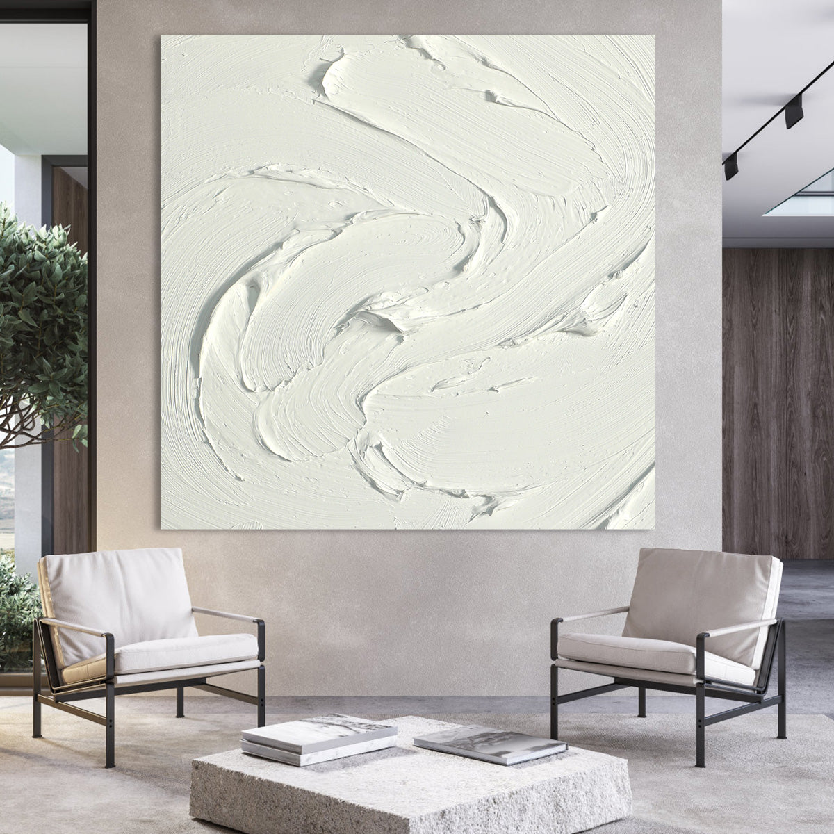 Textured White Abstract Oil Painting for Modern Home Decor