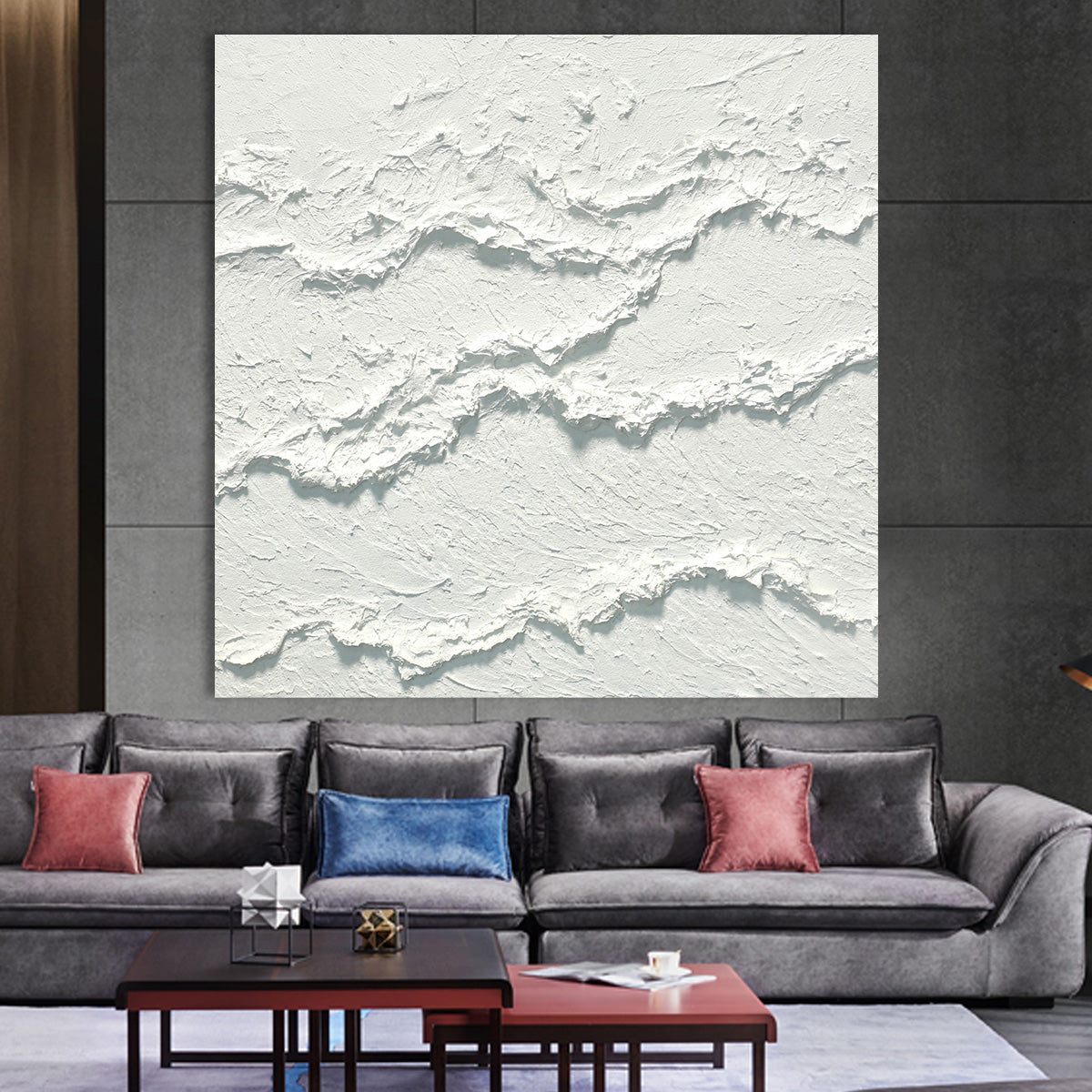 Textured White Waves Abstract Oil Painting for Contemporary Home Decor