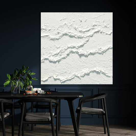Textured White Waves Abstract Oil Painting for Contemporary Home Decor