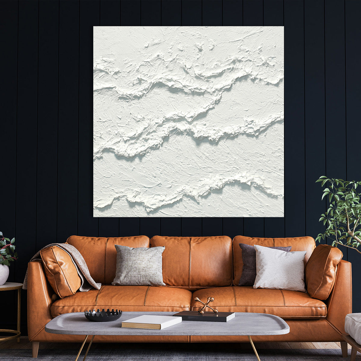 Textured White Waves Abstract Oil Painting for Contemporary Home Decor