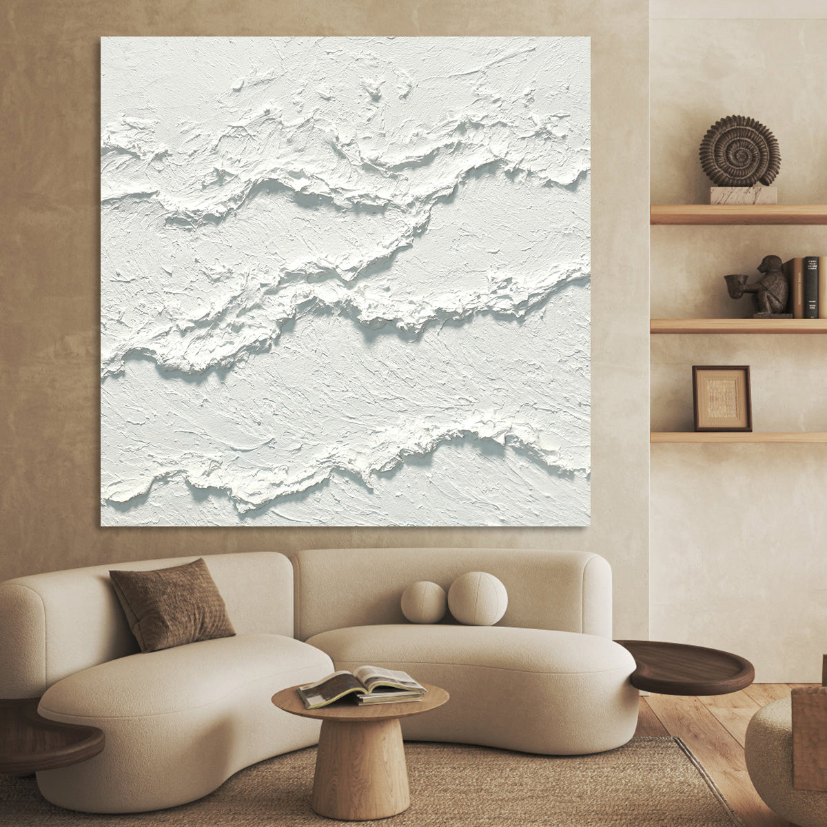 Textured White Waves Abstract Oil Painting for Contemporary Home Decor