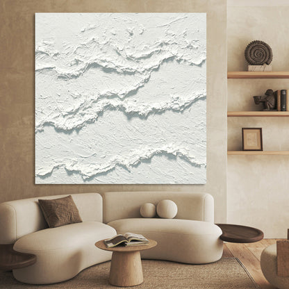 Textured White Waves Abstract Oil Painting for Contemporary Home Decor