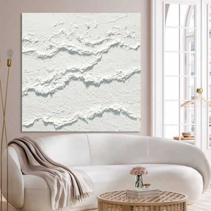 Textured White Waves Abstract Oil Painting for Contemporary Home Decor