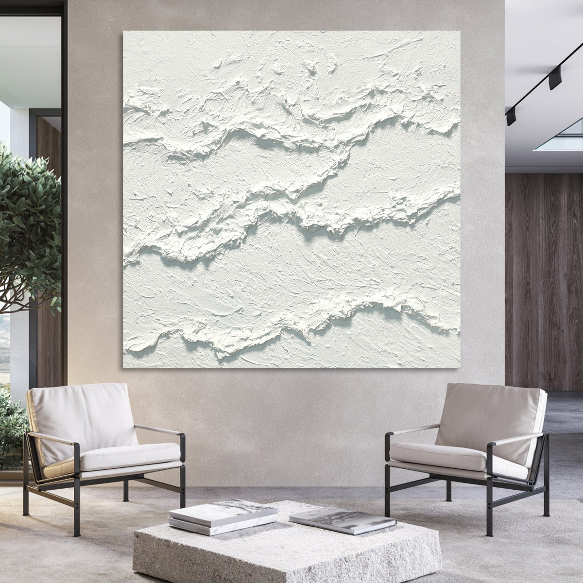 Textured White Waves Abstract Oil Painting for Contemporary Home Decor
