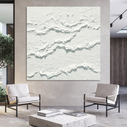 Textured White Waves Abstract Oil Painting for Contemporary Home Decor
