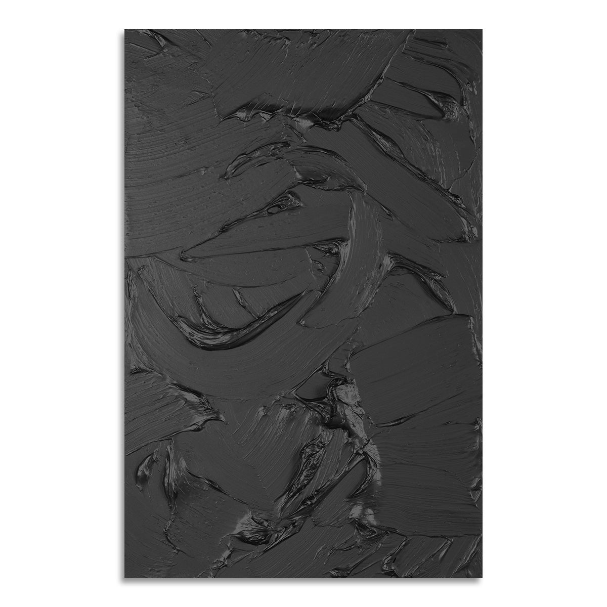 Sleek Black Abstract Oil Painting with Textured Layers for Modern Decor