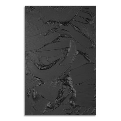 Sleek Black Abstract Oil Painting with Textured Layers for Modern Decor