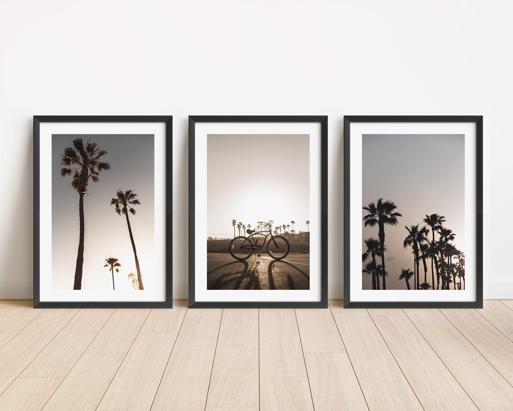 Sunset Palm Trees and Bicycle Wall Art for Coastal Home Decor