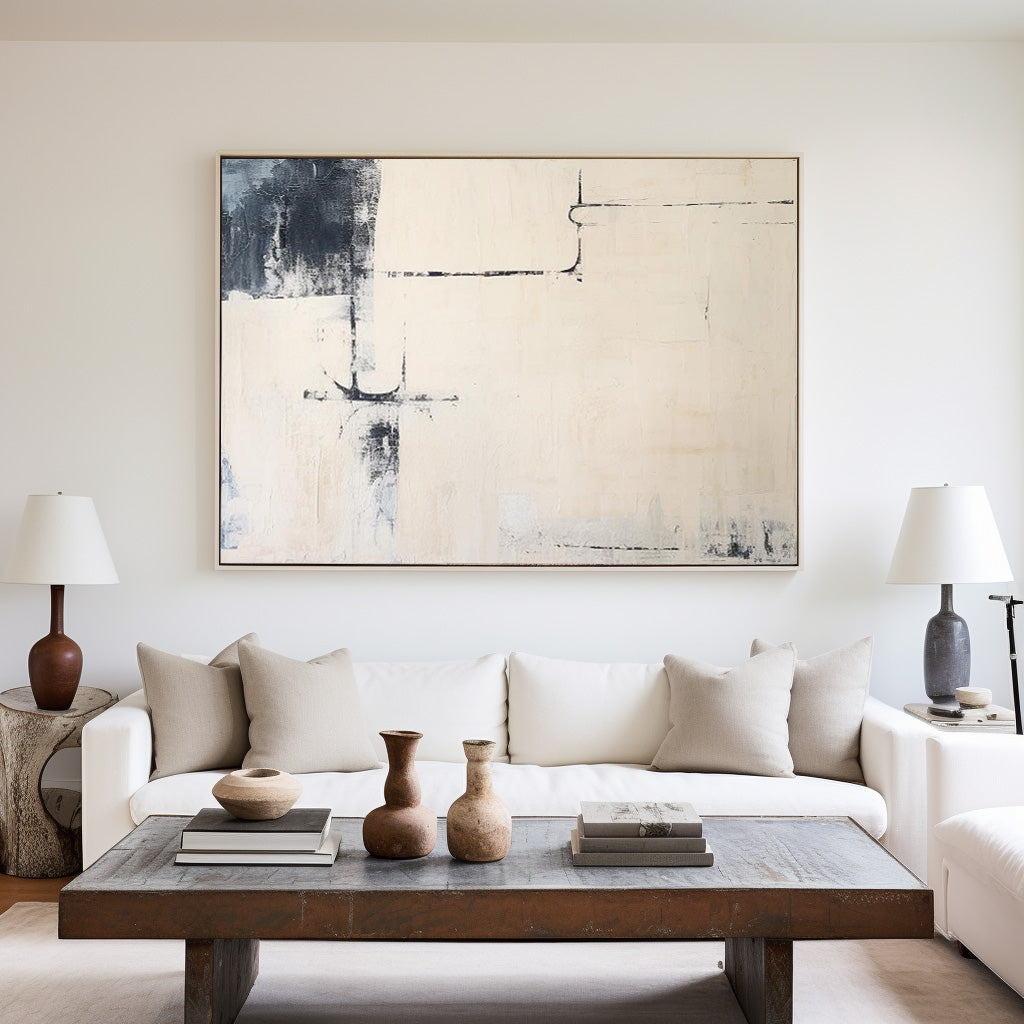 Contemporary Black and White Abstract Oil Painting for Modern Home Decor