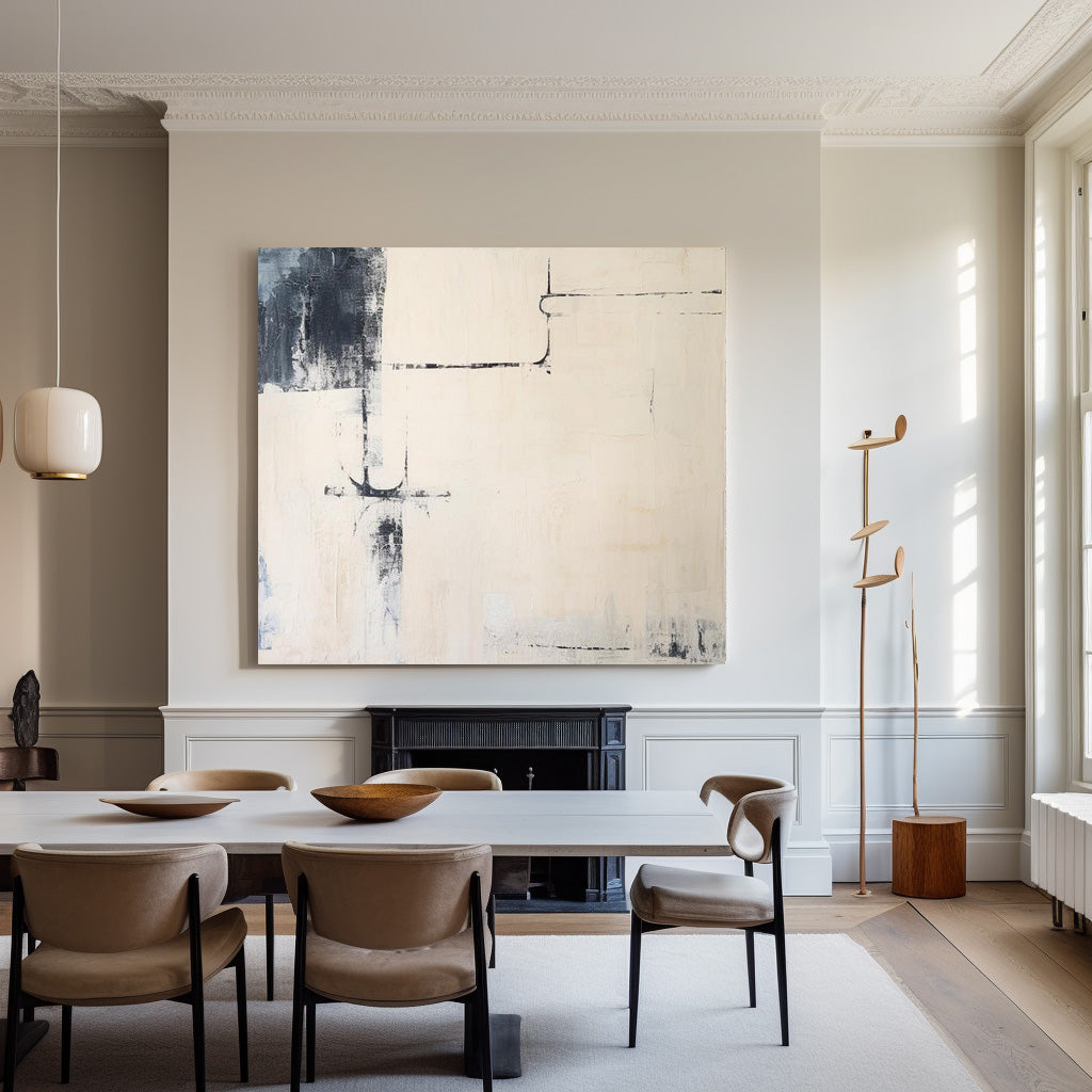 Contemporary Black and White Abstract Oil Painting for Modern Home Decor