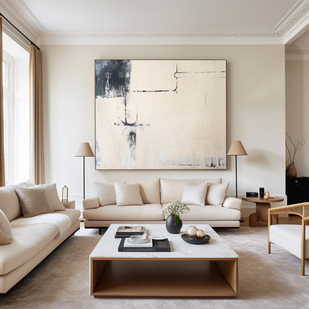 Contemporary Black and White Abstract Oil Painting for Modern Home Decor