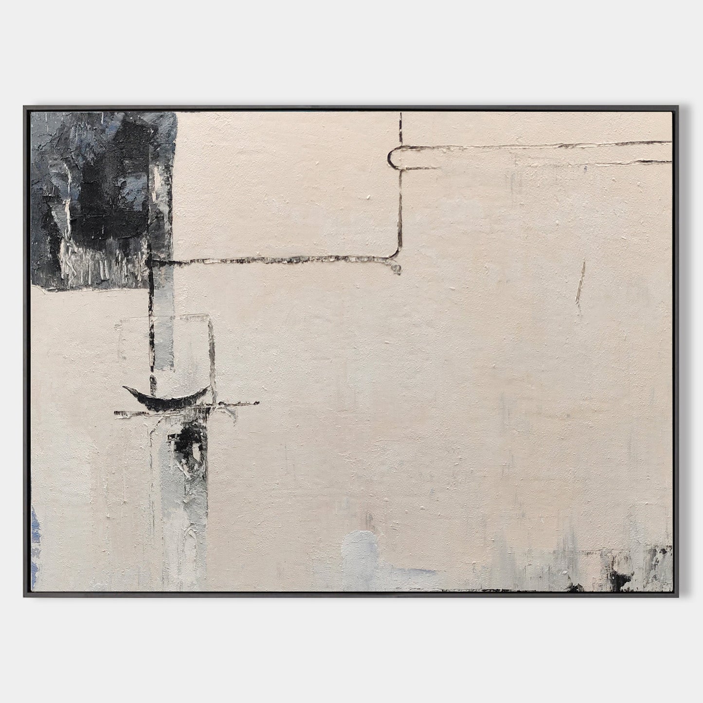 Contemporary Black and White Abstract Oil Painting for Modern Home Decor