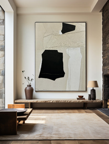 Contemporary Monochrome Abstract Oil Painting for Modern Home Decor