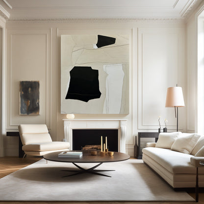 Contemporary Monochrome Abstract Oil Painting for Modern Home Decor