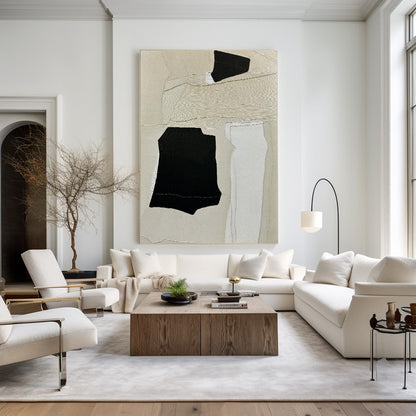Contemporary Monochrome Abstract Oil Painting for Modern Home Decor