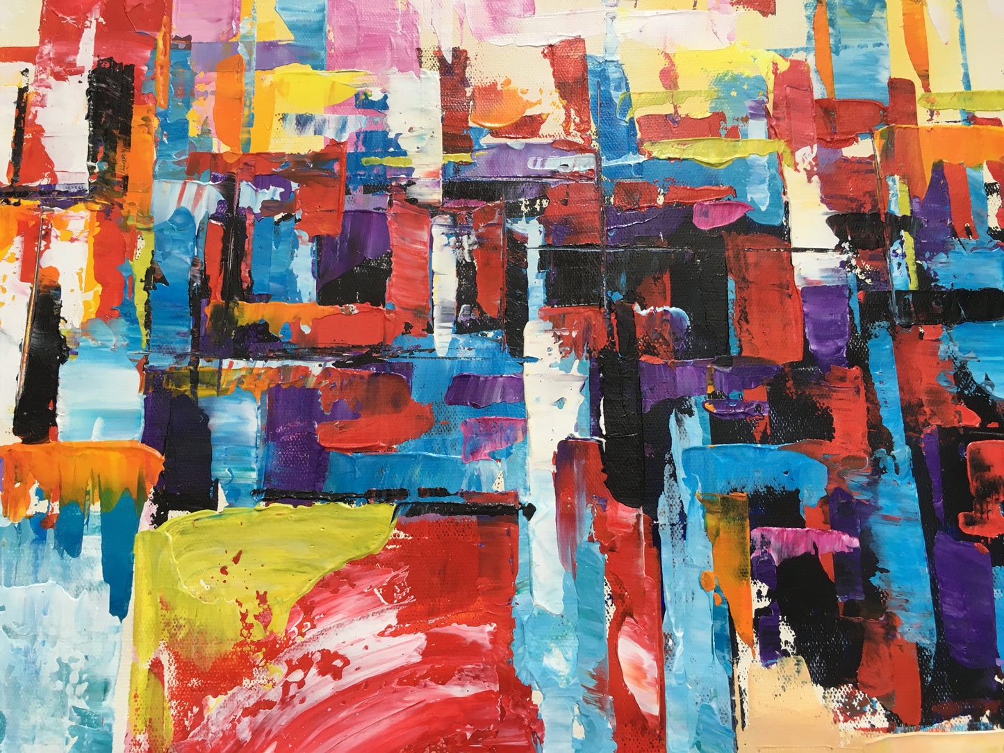 Vibrant Abstract Oil Painting of Madrid's Colorful Cityscape for Home Decor